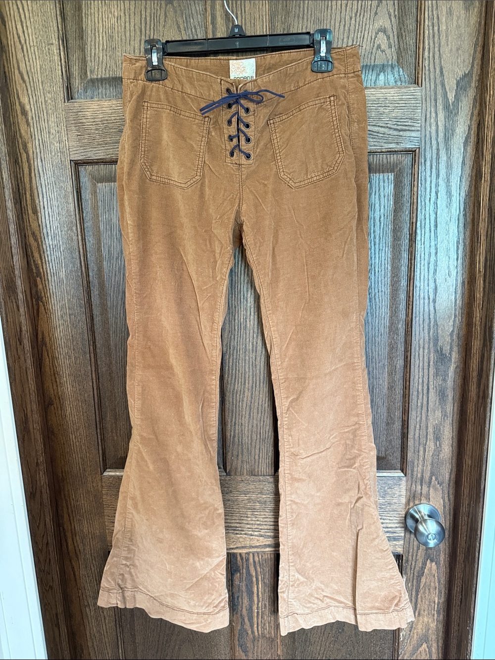Vintage Y2K Arden B Corduroy Flared Jeans with Lace-Up Front - Brown Size 8